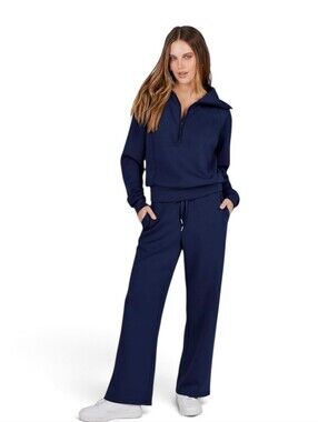 Womens Pants Set With Navy Zip Up Top And Pants To Match Size Large
